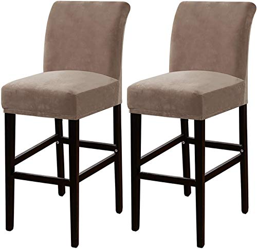 Barhocker-Bezüge aus Samt, waschbar und abnehmbar, dehnbar, für kurze Drehstühle, 2er-Set, Taupe, Stuhlschoner für Küche und Esszimmer von Generisch