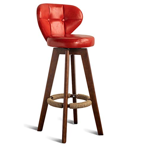 Barhocker Drehstuhl mit Rückenlehne und Fußstütze für Küche Pub Café Braun PU Sitz Holzbeine Max 150 kg Tragkraft 73cm Sitzhöhe von Generisch