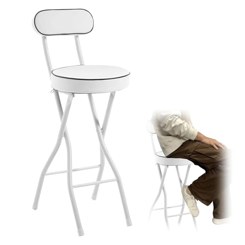 Barhocker Klappbar Mit Lehne Klappbarer Hocker Hoch Sitzhöhe 55 60 65 70 75cm Barsessel Loungesessel Tragfähigkeit 100kg Barstuhl Klappbar Küchenstühle Für Bar Café Tresenhocker(Weiß,65cm (26inch)) von Generisch