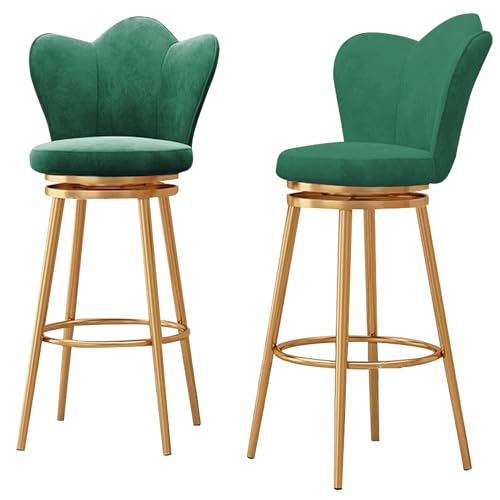 Barhocker Samt 2er Set mit 360° drehbarem Blütenblatt-Rückendesign und Fußstütze, goldfarbene Metallbeine, moderne Küchenstühle für Zuhause und Bar von Generisch