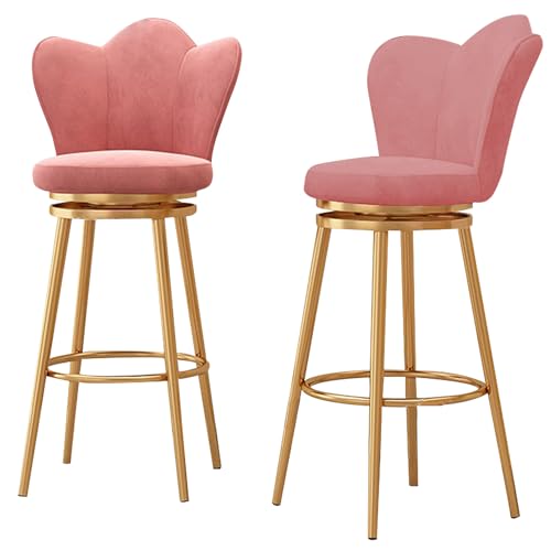 Barhocker Samt 2er Set mit 360° drehbarem Blütenblatt-Rückendesign und Fußstütze, goldfarbene Metallbeine, moderne Küchenstühle für Zuhause und Bar von Generisch