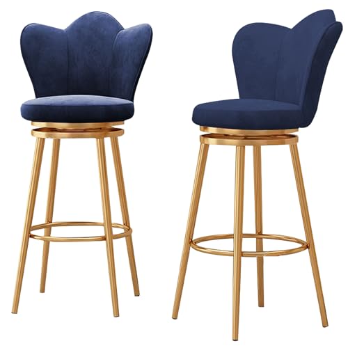 Barhocker Samt 2er Set mit 360° drehbarem Blütenblatt-Rückendesign und Fußstütze, goldfarbene Metallbeine, moderne Küchenstühle für Zuhause und Bar von Generisch