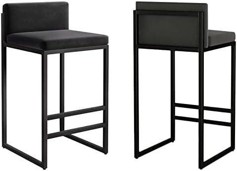 Barhocker-Set aus Samt, mit Rückenlehne und Fußstütze, moderne Kücheninsel, Kneipenstühle für Esszimmer, 2er-Set (schwarz, 75 cm) von Generisch