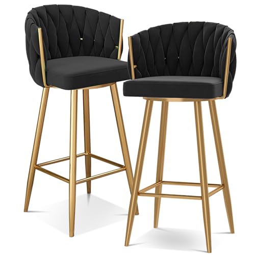 Barhocker-Set mit drehbarer Thekenhöhe, Samt, gepolsterte Hocker mit goldfarbener Metall-Fußstütze für Kücheninsel und Esszimmer Barhocker-Set mit drehbarer Thekenhöhe, Samt, gepolsterte Hocker mit goldfarbener Metall-Fußstütze für Kücheninsel und Esszimmer von Generisch