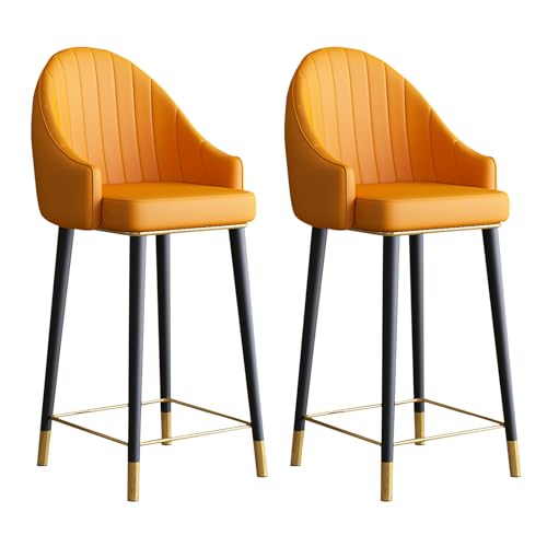 Barhocker Thekenhöhe 2er Set, 360° drehbarer PU-Lederstuhl mit Rückenlehne und Stahlbeinen, Fußstütze für Bar oder Kücheninsel von Generisch