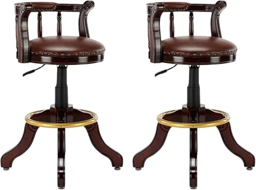 Barhocker aus Massivholz, höhenverstellbar, mit Rückenlehne, Rindsleder, PU-Polsterung, ideal für Zuhause oder Küche, Barmöbel von Generisch