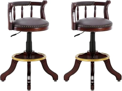 Barhocker aus Massivholz, höhenverstellbar, mit Rückenlehne, Rindsleder, PU-Polsterung, ideal für Zuhause oder Küche, Barmöbel von Generisch