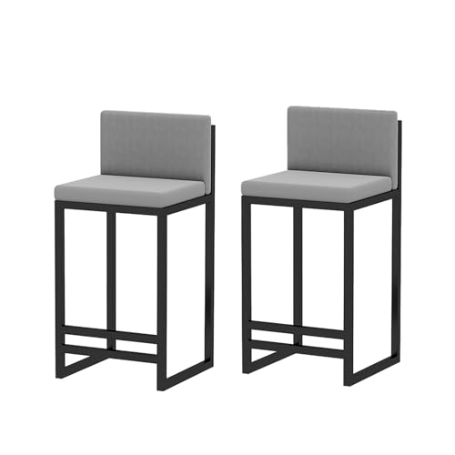 Barhocker aus Metall mit Rückenlehne und Fußstütze, weiches Kissen, Esszimmerstühle für Küche, Büro, Studio, Pub, 60 cm, Grau, 2 Stück Barhocker aus Metall mit Rückenlehne und Fußstütze, weiches Kissen, Esszimmerstühle für Küche, Büro, Studio, Pub, 60 cm, Grau, 2 Stück von Generisch