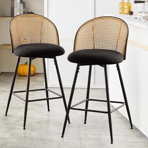 Barhocker aus Rattan, 360° drehbar, 66 cm hoch, mit Metallbeinen, moderner Stuhl, Kücheninsel, Barstoll, Barhocker für den Außenbereich, 2 Stück Barhocker aus Rattan, 360° drehbar, 66 cm hoch, mit Metallbeinen, moderner Stuhl, Kücheninsel, Barstoll, Barhocker für den Außenbereich, 2 Stück von Generisch