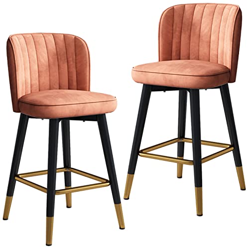 Barhocker aus Samt, 2er-Set, drehbare Rückenlehne, schwarze Beine und goldfarbene Chrom-Fußstütze, perfekt für Küchentheke und Empfangsbereich, 55 cm, Orange Barhocker aus Samt, 2er-Set, drehbare Rückenlehne, schwarze Beine und goldfarbene Chrom-Fußstütze, perfekt für Küchentheke und Empfangsbereich, 55 cm, Orange von Generisch