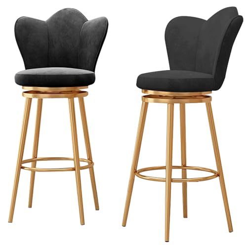 Barhocker aus Samt, 2er Set, mit 360° drehbarem Blütenblatt-Rückendesign und Fußstütze, goldfarbene Metallbeine, moderne Küchenstühle für Zuhause und Bar von Generisch