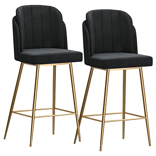 Barhocker aus Samt, 2er-Set, mit Rückenlehne und Fußstütze, moderne Hochstühle für Bar, Kaffee, Küche, Wohnzimmer, Schwarz-Goldbeine von Generisch
