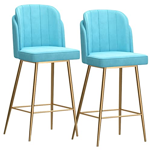 Barhocker aus Samt, 2er-Set, mit Rückenlehne und Fußstütze, moderne Hochstühle für Bar, Kaffee, Küche, Wohnzimmer, hellblau, goldfarbene Beine von Generisch