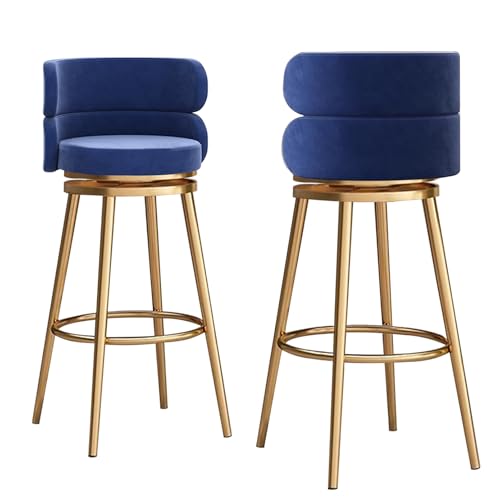 Barhocker aus Samt, 2er-Set, mit Rückenlehne und drehbaren Metallbeinen, 75 cm Sitzhöhe, Blau Barhocker aus Samt, 2er-Set, mit Rückenlehne und drehbaren Metallbeinen, 75 cm Sitzhöhe, Blau von Generisch