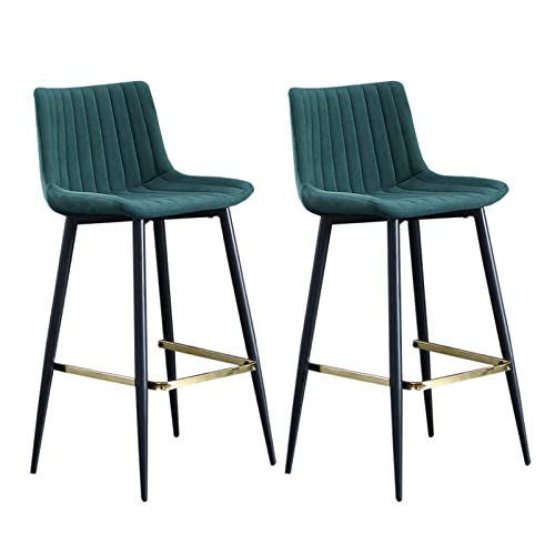 Barhocker aus Samt, 2er-Set, mit Rückenlehnen, schwarze Metallbeine, Küchentheke, Hochstühle für Frühstücksbar, 150 kg Kapazität von Generisch