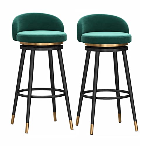 Barhocker aus Samt, 360° drehbar, Thekenhöhe mit Rückenlehne, grüne gepolsterte Sitzfläche, goldfarbene Metallbeine, stilvolles, modernes Design, 75 cm, 2 Stück Barhocker aus Samt, 360° drehbar, Thekenhöhe mit Rückenlehne, grüne gepolsterte Sitzfläche, goldfarbene Metallbeine, stilvolles, modernes Design, 75 cm, 2 Stück von Generisch