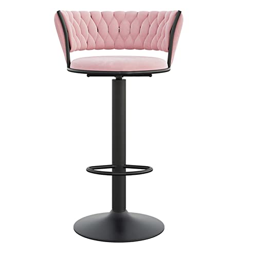 Barhocker aus Samt, für Küche, Frühstück, Thekenhöhe, Barhocker mit Rückenlehne, gepolsterter Sitz, hohe Hocker mit Fußstütze, schwarzes Bein, rosa Polster, verstellbare Größe 45 x 60 cm von Generisch