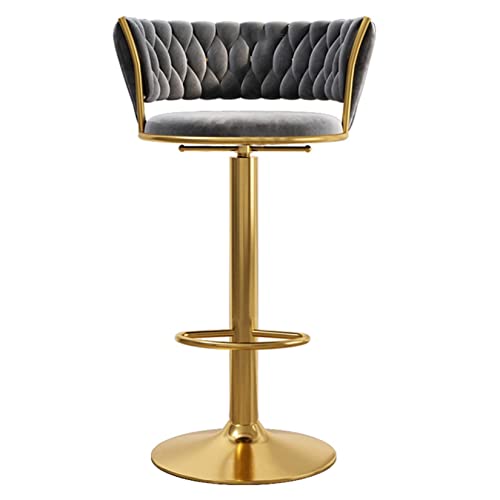 Barhocker aus Samt, mit Rückenlehne, gepolstert, Frühstücks-Barstühle, hohe Hocker mit Fußstütze, goldene Beine, graue Polsterung, verstellbar, 45 x 60 cm von Generisch