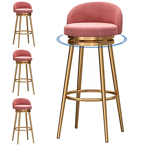 Barhocker aus Samt mit Rückenlehne, 360° drehbar, 4er-Set, Thekenhöhe, gepolsterte Hocker für Kücheninsel, Esszimmer, Frühstücksbar – weich gepolsterter Sitz und stabiler Metallsockel (Rosa, 1,75 cm) von Generisch