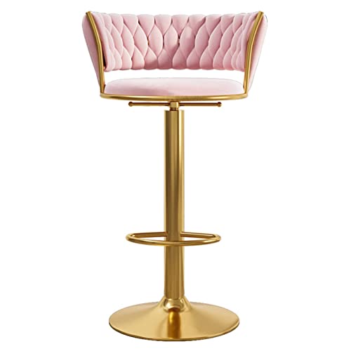Barhocker aus Samt mit Rückenlehne für Küche, Frühstück, Bar, Hochhocker mit Fußstütze, gepolsterte Stühle in schwarzem Bein und rosa Polster von Generisch