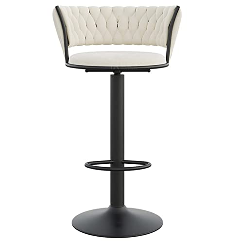 Barhocker aus Samt mit Rückenlehne und Fußstütze, Thekenhöhe, Hochstühle für Frühstücksbar, schwarze Beine und weiße gepolsterte Sitzfläche, verstellbar 65 - 80 cm von Generisch