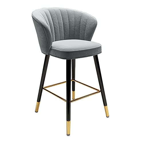 Barhocker aus Samt mit Rückenlehne und Fußstütze, modernes Design, schwarze Metallbeine, hoher Hocker für Küchentheke und Frühstücksbar, Blaugrau von Generisch