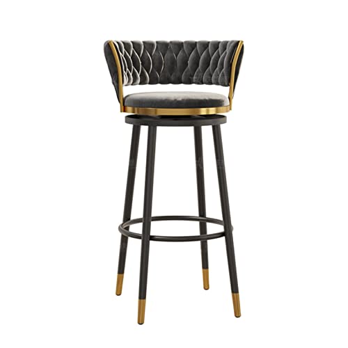 Barhocker aus Samt mit gebogener gepolsterter Rückenlehne und Drehsitz, 74,9 cm, Thekenhöhe, schwarze Metallbeine, Kücheninsel, Hochstuhl für Esszimmer oder Bar (Grau, 75 cm) von Generisch