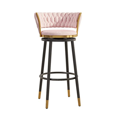 Barhocker aus Samt mit gebogener gepolsterter Rückenlehne und schwarzen Metallbeinen, 74,9 cm Hochstuhl für Kücheninsel oder Theke, Drehstuhl mit 75 cm Sitzhöhe (Farbe: Rosa) von Generisch