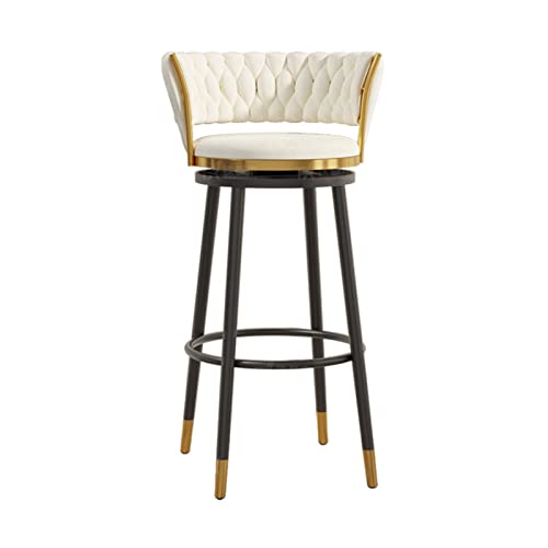 Barhocker aus Samt mit schwarzen Metallbeinen, 75 cm, Sitzhöhe, Hochstuhl mit gebogener gepolsterter Rückenlehne, drehbarer Thekenhocker für Kücheninsel und Esszimmer, Weiß von Generisch