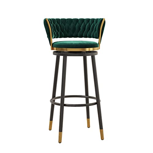 Barhocker aus grünem Samt, 65 cm, mit schwarzen Metallbeinen und gebogener gepolsterter Rückenlehne, Hochstuhl für Küche, Insel, Theke oder Esszimmer, Drehsitz (Größe: 65 cm) von Generisch
