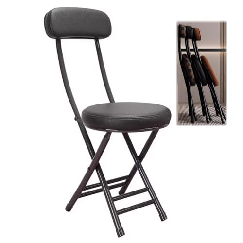 Barhocker klappbar mit Rückenlehne und rundem Kissen - Platzsparender Kompakter Stuhl für Küche, Esszimmer, Wohnzimmer, Schreibtisch, Balkon von Generisch