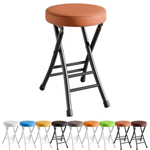 Barhocker klappbar mit gepolstertem Sitz, tragbarer rückenfreier Hocker für Küche, Garten, Balkon - Leichter runder Klappstuhl in Hellbraun von Generisch