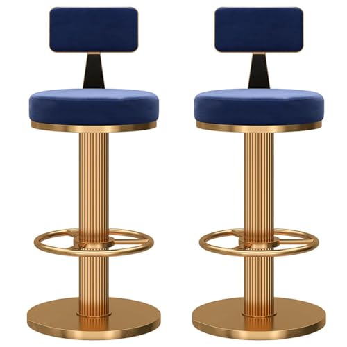 Barhocker mit Drehgelenk, 2er-Set, verstellbare Samt-Hochstühle mit dicken Beinen, bequemer, runder Basis, 250 kg Kapazität, perfekt für Kücheninsel oder Theke (blau) von Generisch