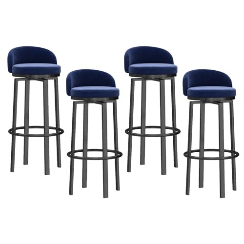 Barhocker mit Drehgelenk, 4er-Set, Thekenhöhe mit niedriger Rückenlehne, 360° Drehstuhl, schwarze Metallbeine und Fußstütze, gepolstert für Kücheninsel, Sitzhöhe 75 cm von Generisch