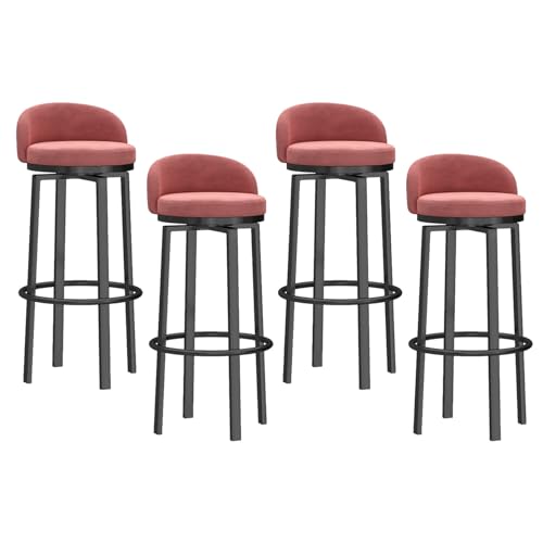 Barhocker mit Drehgelenk, 4er-Set, Thekenhöhe mit niedriger Rückenlehne, 360° Drehstuhl, schwarze Metallbeine und Fußstütze, gepolstert für Kücheninsel, Sitzhöhe 75 cm von Generisch