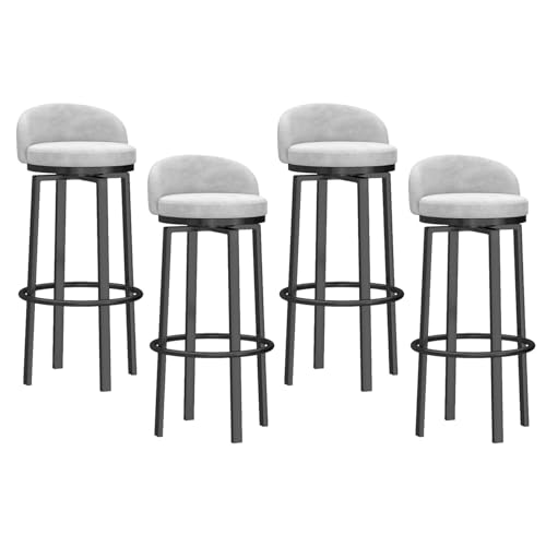 Barhocker mit Drehgelenk, 4er-Set, Thekenhöhe mit niedriger Rückenlehne, 360° Drehstuhl, schwarze Metallbeine und Fußstütze, gepolstert für Kücheninsel, Sitzhöhe 75 cm von Generisch