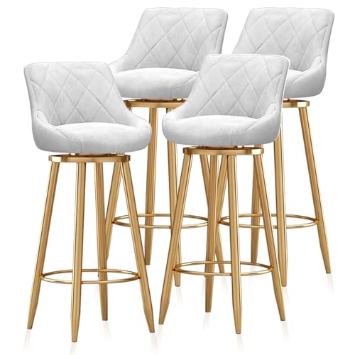 Barhocker mit Drehgelenk, modernes Samt-Küchenthekenhocker, mit Rückenlehne und goldfarbener Metall-Fußstütze für Esszimmer, Kneipe und Café, 4 Stück von Generisch