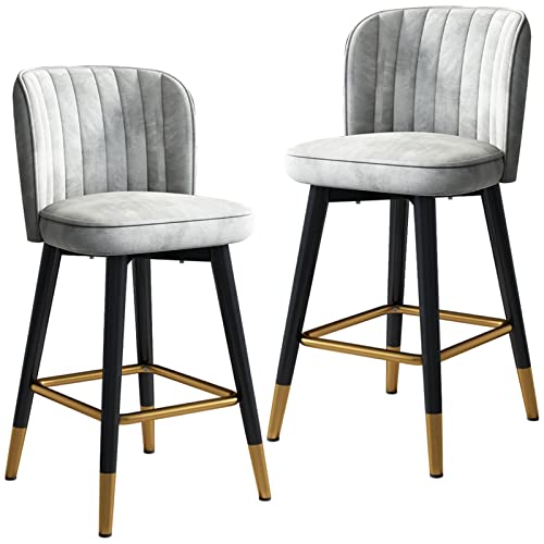 Barhocker mit Drehgelenk aus Samt, 2er-Set, eleganter Hochstuhl mit schwarzen Beinen und goldfarbener Chrom-Fußstütze, stilvoller Küchentheke oder Empfangsbarhocker von Generisch