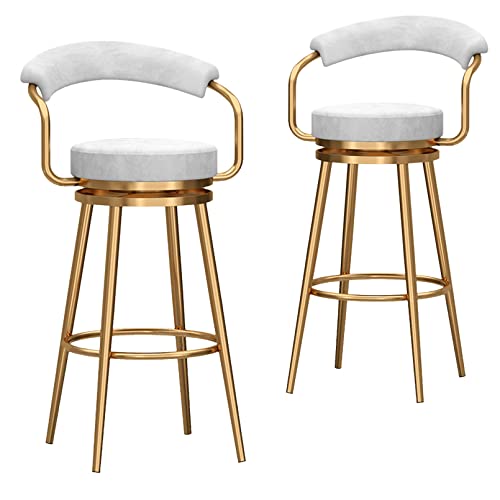 Barhocker mit Drehgelenk aus blauem Samt mit Rückenlehne und Armlehnen, Thekenhöhe, Hochstuhl für Kücheninsel/Hausbar/Esszimmer, modernes Design, Metallsockel, 1 Stück von Generisch