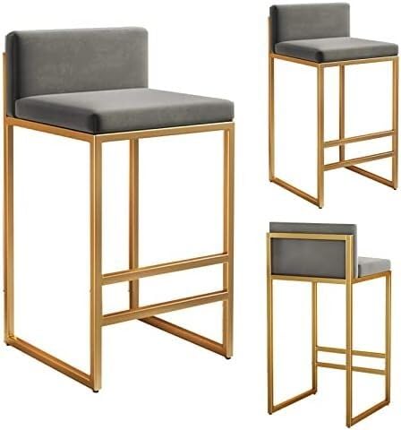 Barhocker mit Rückenlehne und Fußstütze, modern, quadratisch, niedrige Rückenlehne, für Küche, Insel und Zuhause, Kneipe, 75 cm, goldfarbene Beine, 3 Stück Barhocker mit Rückenlehne und Fußstütze, modern, quadratisch, niedrige Rückenlehne, für Küche, Insel und Zuhause, Kneipe, 75 cm, goldfarbene Beine, 3 Stück von Generisch