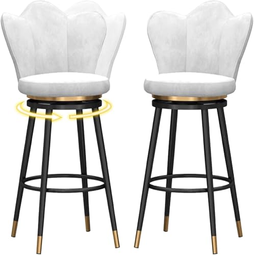 Barhocker mit Rückenlehne und Metall-Fußstütze, 360° drehbar, Barstühle für Küche oder Esszimmer, Weiß, 65 cm, 2 Stück von Generisch