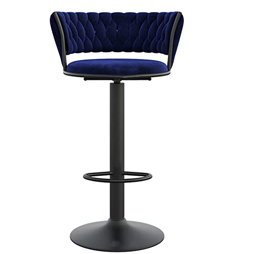 Barhocker mit Samt, gepolstert, mit Rückenlehne und Fußstütze, Thekenhöhe, Hochstühle für Frühstücksbar, blauer Sitz, schwarze Beine, verstellbare Höhe 45 - 60 cm von Generisch