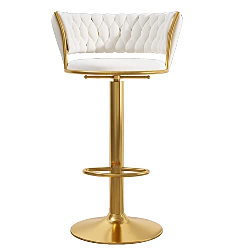Barhocker mit goldfarbenem Bein, Samt, Thekenhöhe mit Rückenlehne, gepolsterte Küchen-Frühstücks-Barstühle, hohe Hocker mit Fußstütze, verstellbar 45 x 60 cm, weißes Polster von Generisch