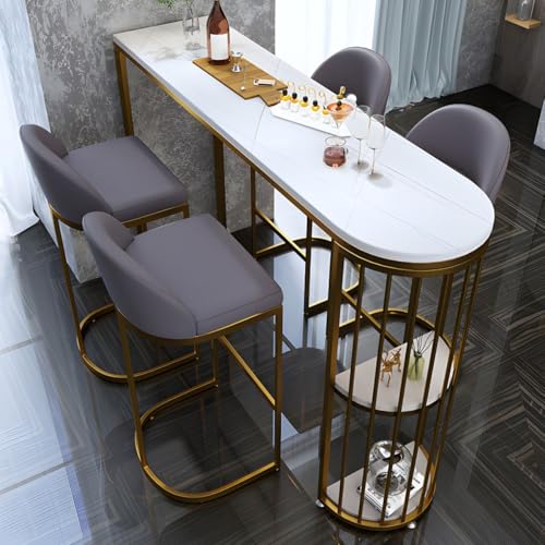 Bartisch mit Kunstmarmorplatte und Metallrahmen für Cafés, Esszimmer, Kücheninsel oder Trennwand von Generisch