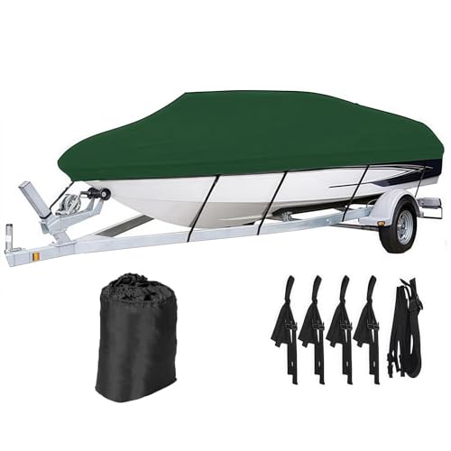 Bassboot-Abdeckungen 11–27ft, 210D Strapazierfähige, Wasserdichte Bootsabdeckung, Für V-Rumpf- Und Dreirumpfboote, Wasserskiboote Und Runabout-Boote(Green,17~19FT) von Generisch