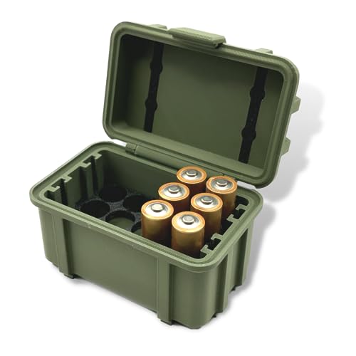Batterie/Akku Aufbewahrung Box Batteriekasten Batteriekiste Batteriebox Minikiste Minibox Armee/Militär Olive/Tarnfarbe für Batterien + Akkus AA, AAA, 9V, Leer - Geschenk für Männer (AA Batterien) von Generisch