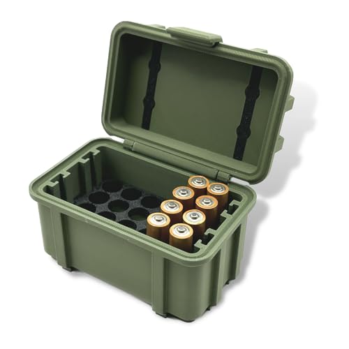 Batterie/Akku Aufbewahrung Box Batteriekasten Batteriekiste Batteriebox Minikiste Minibox Armee/Militär Olive/Tarnfarbe für Batterien + Akkus AA, AAA, 9V, Leer - Geschenk für Männer (AAA Batterien) von Generisch
