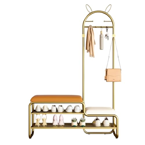 Baumbank für Eingangsbereich, mit gepolstertem Sitz, 6 Kleiderhaken aus Metall, 4-in-1-Schuhregal & Hängepod, stilvolle Aufbewahrung für Flur & Schlafzimmer (Orange, 80 cm) von Generisch