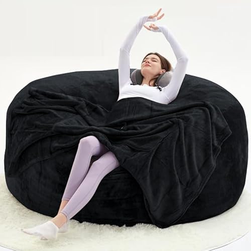 Bean Bag Chairs for Adults，Memory Foam Bean Bag Chair，Bean Bag Chair with Filler Included，Removable and Washable Flannel Cover, Suitable for Leisure Reading Chairs (Black, 150cm×150cm(XL)) von Generisch