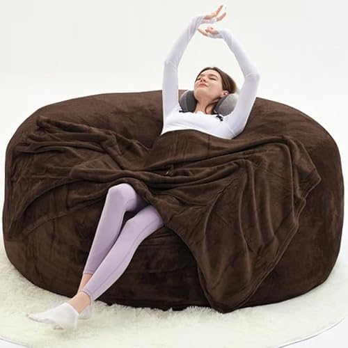 Bean Bag Chairs for Adults，Memory Foam Bean Bag Chair，Bean Bag Chair with Filler Included，Removable and Washable Flannel Cover, Suitable for Leisure Reading Chairs (Brown, 120cm×120cm(L)) von Generisch